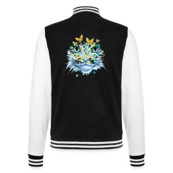 Chat Chat Visage Chats Chaton Fleurs Insecte - Veste Teddy - noir/blanc - Dos - Marisol (170cm)