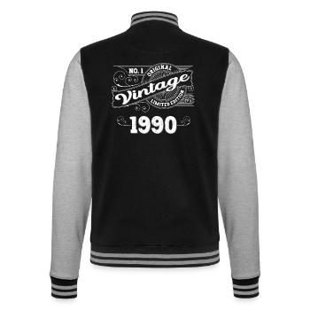 Jahrgang 1990 33. Geburtstag Geschenk Mann/ Frau - College-Sweatjacke - Schwarz/Grau meliert - Hinten - Marisol (170cm)
