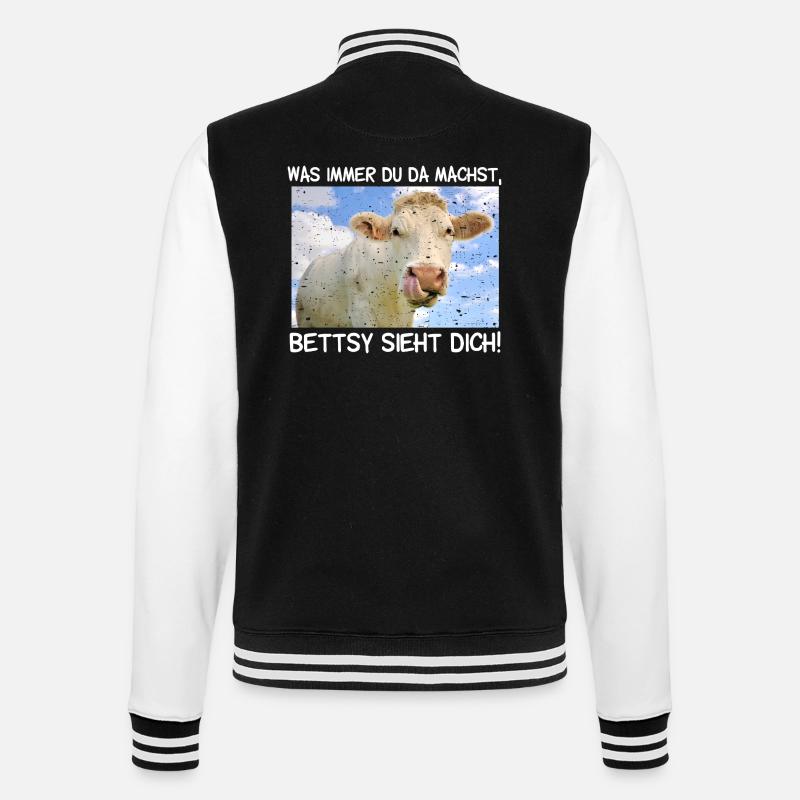 Die Kuh Bettsy sieht dich - College-Sweatjacke - Schwarz/Weiß