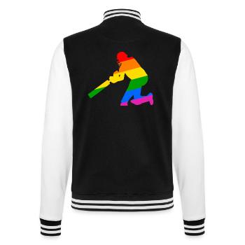 Cricket Spieler mit Regenbogen Geschenkidee - College-Sweatjacke - Schwarz/Weiß - Hinten - Marisol (170cm)