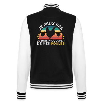 Poules humour je peux pas cadeau fermier jardinier - Veste Teddy - noir/blanc - Dos - Marisol (170cm)