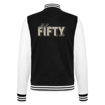 Hello 50! 50th Birthday Vintage 1974 Gift Idea - College Sweat Jacket - black/white - Back - Marisol (170cm)
