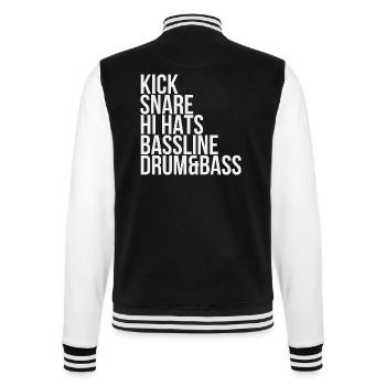 Kick+Snare+Hi Hats+Bassline=Drum&Bass - College Sweat Jacket - black/white - Back - Marisol (170cm)