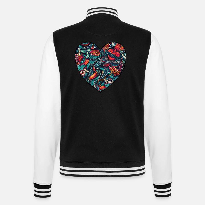 Herz - College-Sweatjacke - Schwarz/Weiß