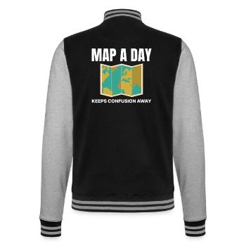 World Map GIS Cartography Earth Geography - College Sweat Jacket - black/heather grey - Back - Marisol (170cm)