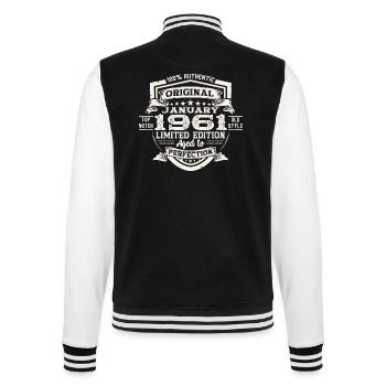 Born 1961 January 62nd birthday gift man - College Sweat Jacket - black/white - Back - Marisol (170cm)