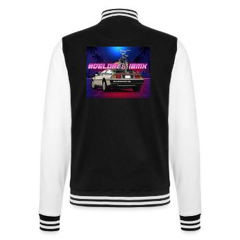 Delorean Future 80s Car with Oldschool BMX Tour - College Sweat Jacket - black/white - Back - Marisol (170cm)