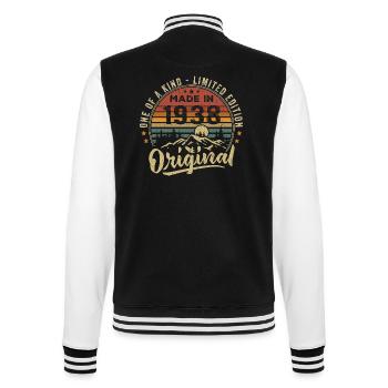 Born 1938 Original Retro Vintage Birthday 1938 - College Sweat Jacket - black/white - Back - Marisol (170cm)