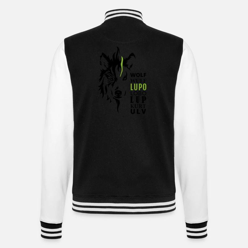 GOWILD wolf motif - with 7 languages - College Sweat Jacket - black/white