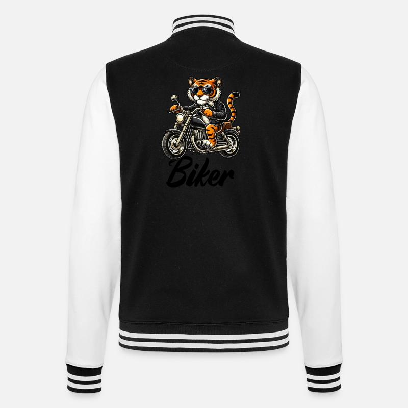 Motorcycle Tiger Comic Biker - College Sweat Jacket - black/white