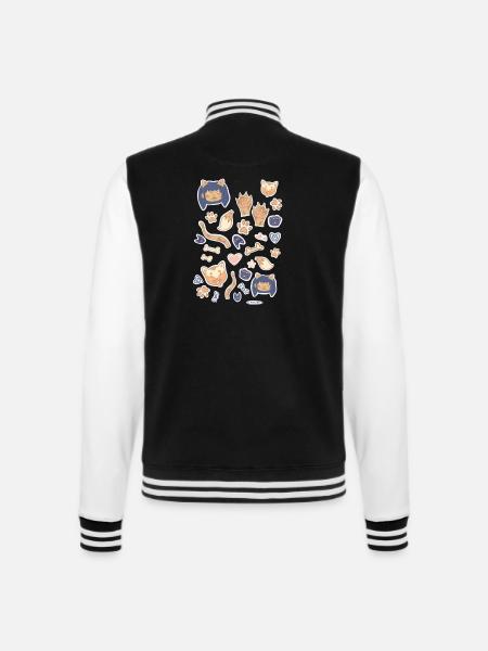 Kiara and Shiba - Katzenmädchen und Hund - College-Sweatjacke - Schwarz/Weiß