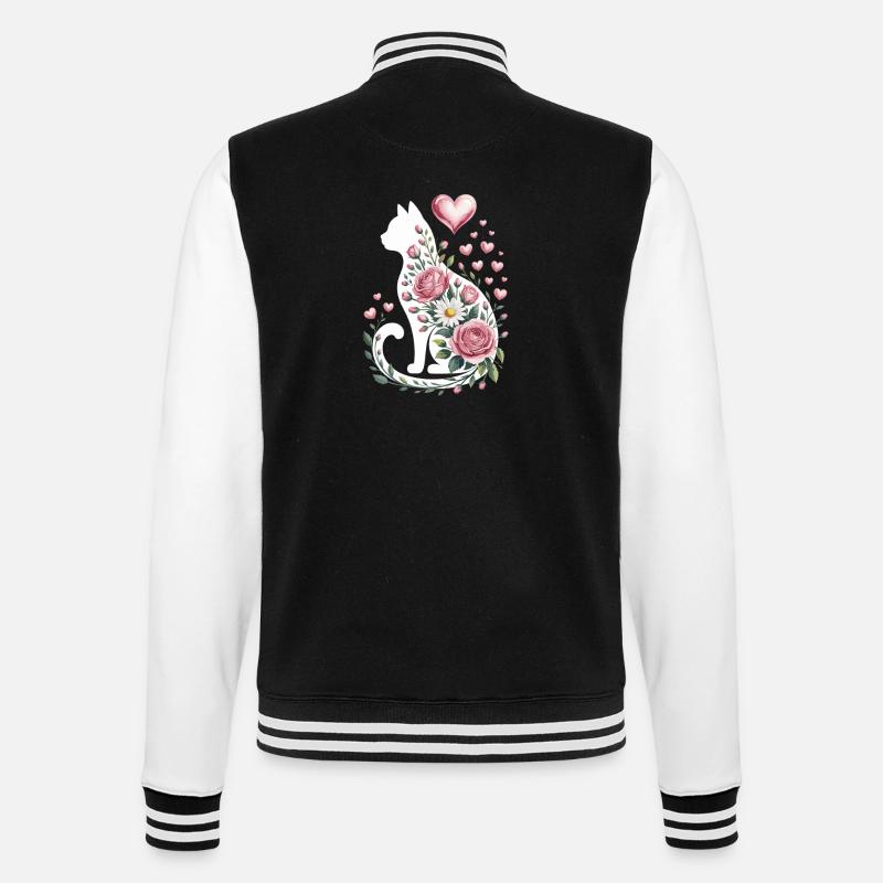 Fleur Chat Silhouette Roses Coeurs - Veste Teddy - noir/blanc