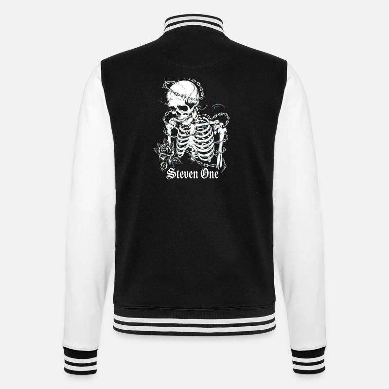 Skeleton with chain and flower - College Sweat Jacket - black/white