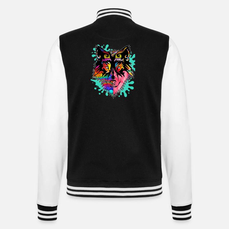 Wolf, bunt, - College-Sweatjacke - Schwarz/Weiß