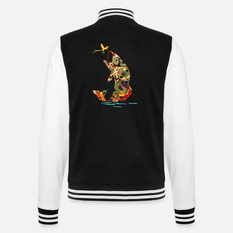 fisch mit libelle e 41 - College-Sweatjacke - Schwarz/Weiß