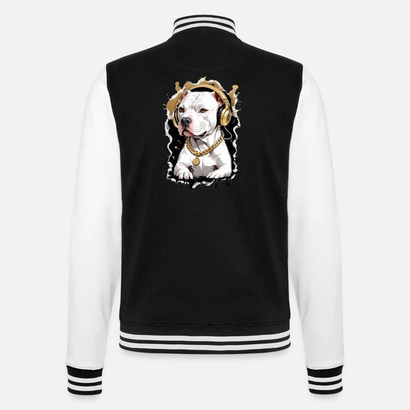 Chien bouledogue avec écouteurs - Veste Teddy - noir/blanc