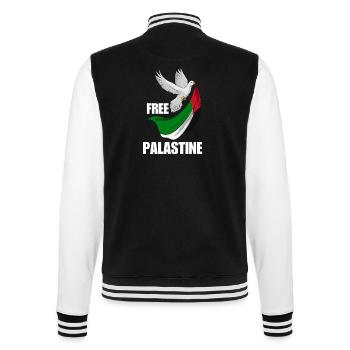 Free Palestine Design – Statement for Peace - College Sweat Jacket - black/white - Back - Marisol (170cm)