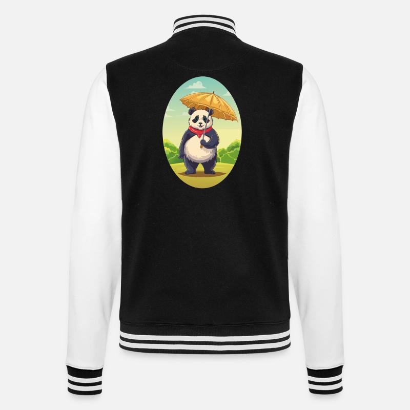 Charmanter Panda mit Regenschirm - College-Sweatjacke - Schwarz/Weiß