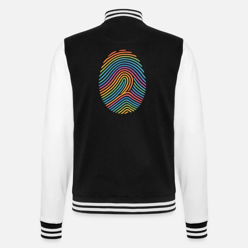 Rainbow Fingerprint Pattern | Diversity - College Sweat Jacket - black/white