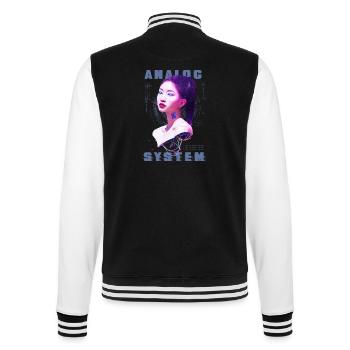 Cyborg Techno – Cyberpunk Hard Techno Rave Outfit - College-Sweatjacke - Schwarz/Weiß - Hinten - Marisol (170cm)