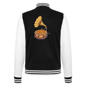 Lustiges Pizza Grammophon Schallplattenspieler - College-Sweatjacke - Schwarz/Weiß - Hinten - Marisol (170cm)