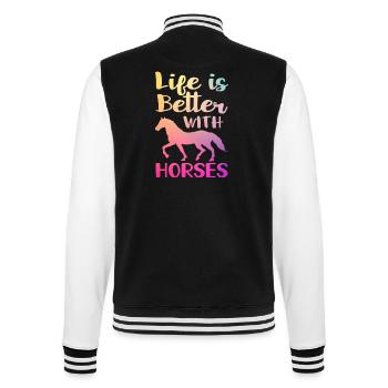 Life is Better with Horses - College-Sweatjacke - Schwarz/Weiß - Hinten - Marisol (170cm)