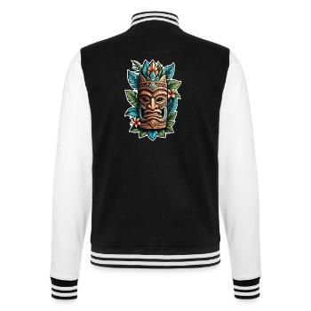 Tiki Beach - Polynesien Statue - College-Sweatjacke - Schwarz/Weiß - Hinten - Marisol (170cm)