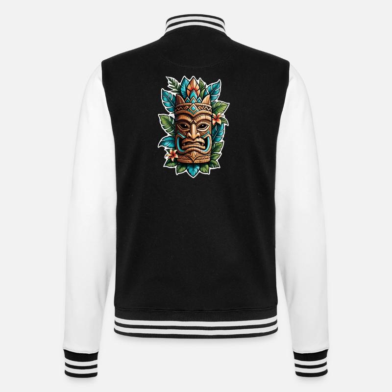 Tiki Beach - Polynesien Statue - College-Sweatjacke - Schwarz/Weiß