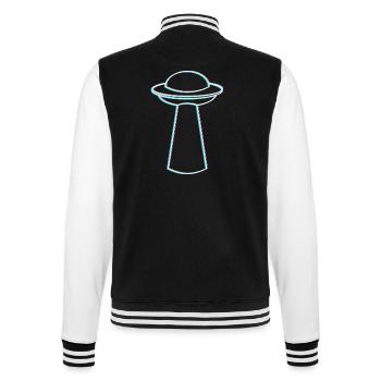 UFO Glitch – Rave & Techno Vibes - College-Sweatjacke - Schwarz/Weiß - Hinten - Marisol (170cm)