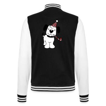 chien anniversaire réveillon nouvel an chapeau de fête célébrer crapaud - Veste Teddy - noir/blanc - Dos - Marisol (170cm)