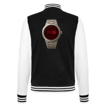 Coole Digitaluhr im Edelstahlgehäuse mit roten LED - College-Sweatjacke - Schwarz/Weiß - Hinten - Marisol (170cm)