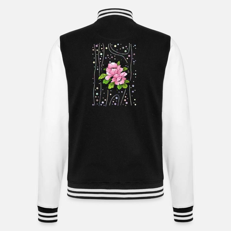 Blumen - College-Sweatjacke - Schwarz/Weiß