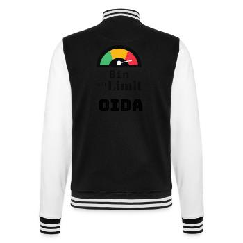 Spruch: bin am Limit oida - College-Sweatjacke - Schwarz/Weiß - Hinten - Marisol (170cm)