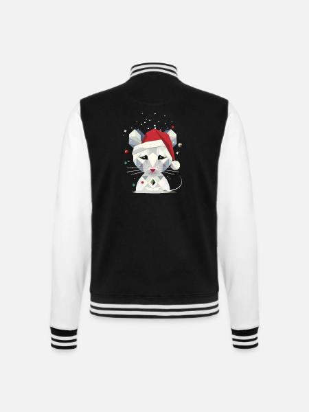 Schneemaus im geometrischen Weihnachtsdesign - College-Sweatjacke - Schwarz/Weiß