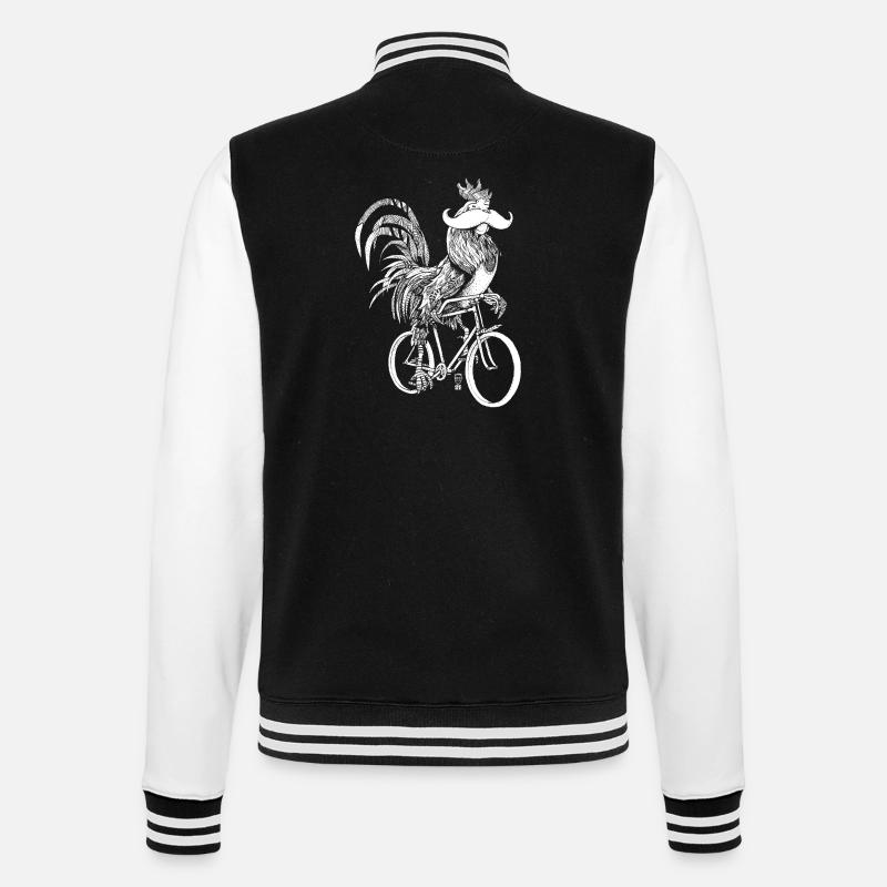 Rooster & Bicycles - weiße Version - College-Sweatjacke - Schwarz/Weiß