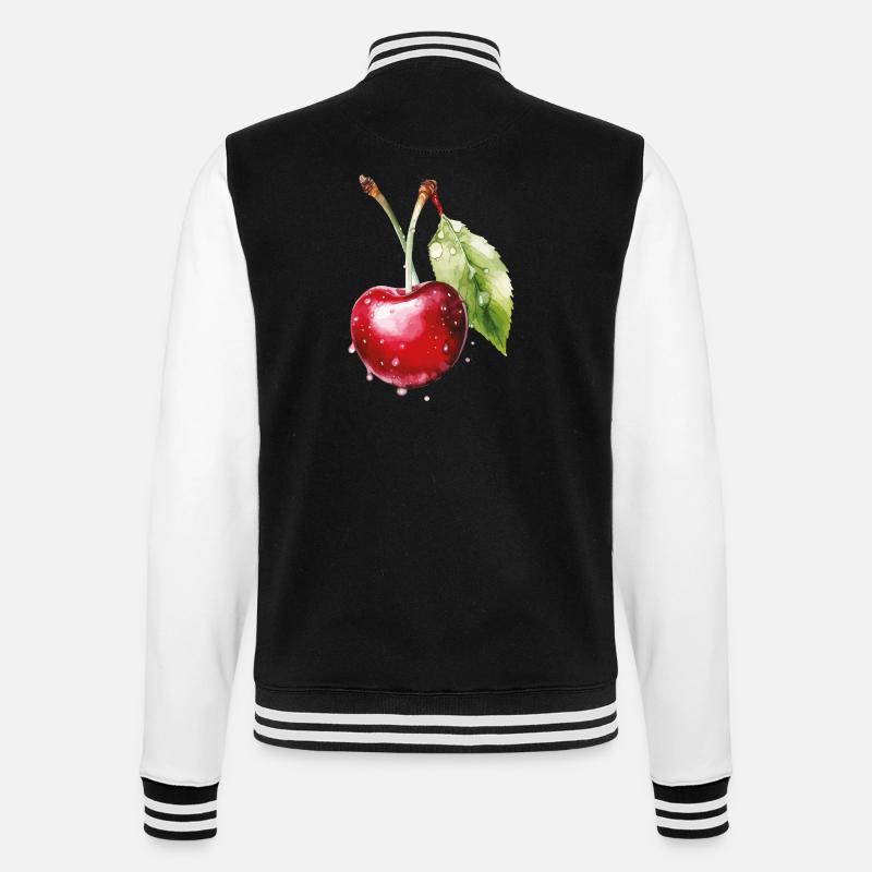 Fruchtige Kirsche mit Wassertröpfchen - College-Sweatjacke - Schwarz/Weiß