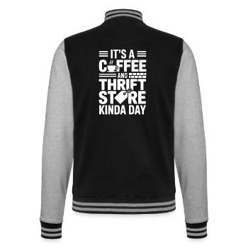 Coffee Thrift Store Day - College Sweat Jacket - black/heather grey - Back - Marisol (170cm)
