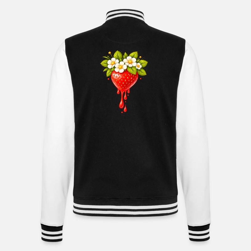 Fraise avec fleurs et gouttes - Veste Teddy - noir/blanc