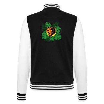 Tiger Dschungel brüllen Monstera Blätter Geschenk - College-Sweatjacke - Schwarz/Weiß - Hinten - Marisol (170cm)