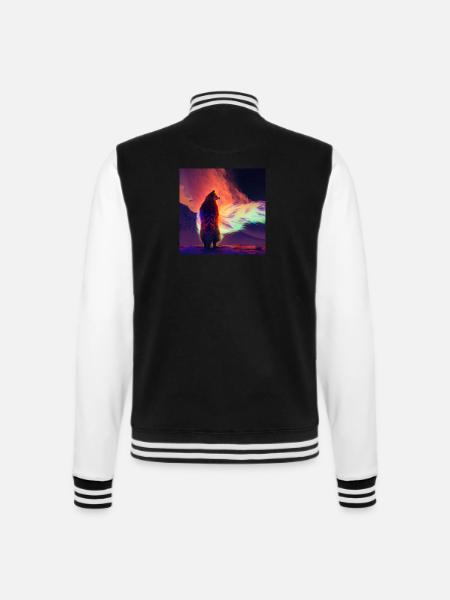 Flammen Wolf / Fuchs Nordlichter, farbiges Feuer - College-Sweatjacke - Schwarz/Weiß