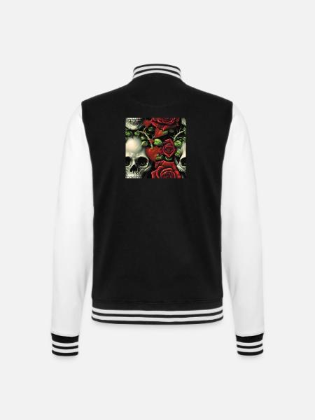 Totenkopf Herz Roza Foto - College-Sweatjacke - Schwarz/Weiß