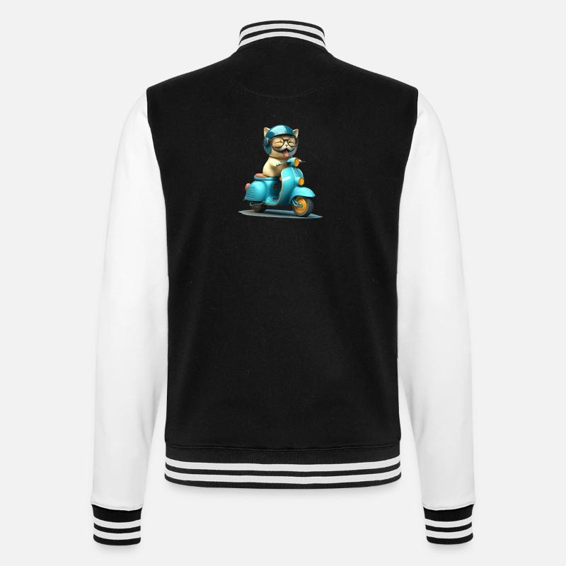 Lachende Katze auf Motorroller Geschenk - College-Sweatjacke - Schwarz/Weiß
