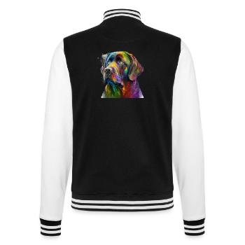 Bunter Hund im Splash Art Design - für alle - College-Sweatjacke - Schwarz/Weiß - Hinten - Marisol (170cm)