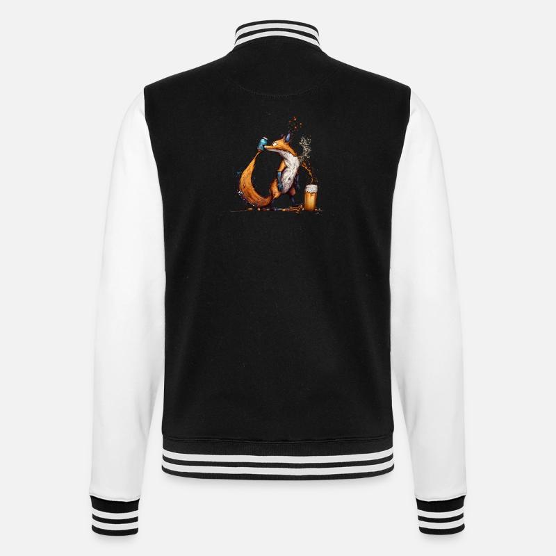 Cooler Fuchs spielt mit Bier - College-Sweatjacke - Schwarz/Weiß