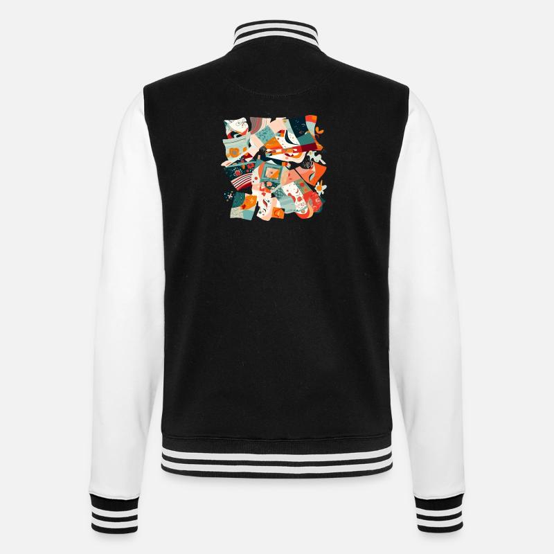 Patchwork aus Stoff - College-Sweatjacke - Schwarz/Weiß