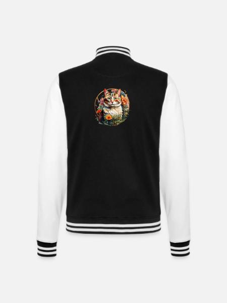 Katzenportrait im Jugendstil - College-Sweatjacke - Schwarz/Weiß