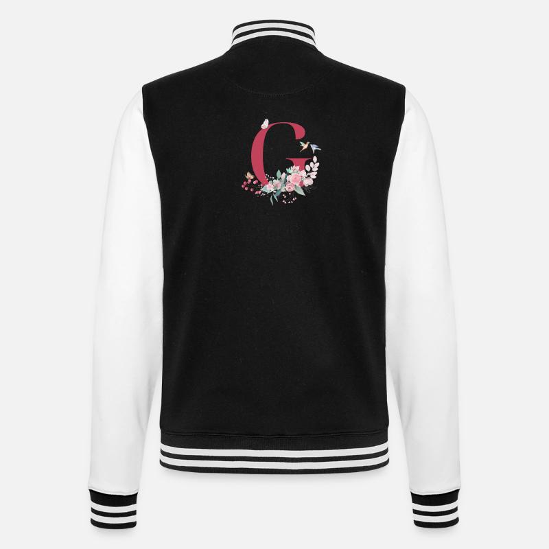Blumenbuchstabe G - Geschenkidee - College-Sweatjacke - Schwarz/Weiß