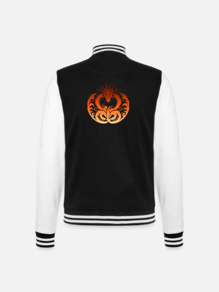 Fantasy Drache Anime Drachenkopf Mythisches Reptil - College-Sweatjacke - Schwarz/Weiß
