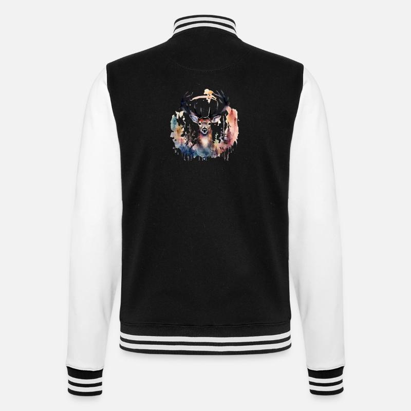Deer, Power Animal, Self-Respect, Independence - College Sweat Jacket - black/white