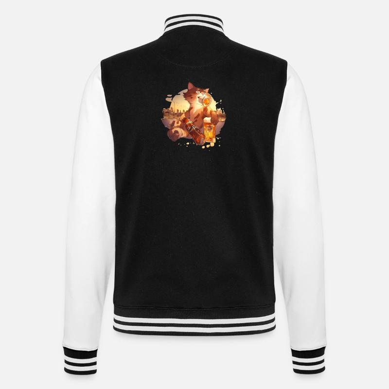Paws & Pints: Katze mit Bier-Tee - College-Sweatjacke - Schwarz/Weiß